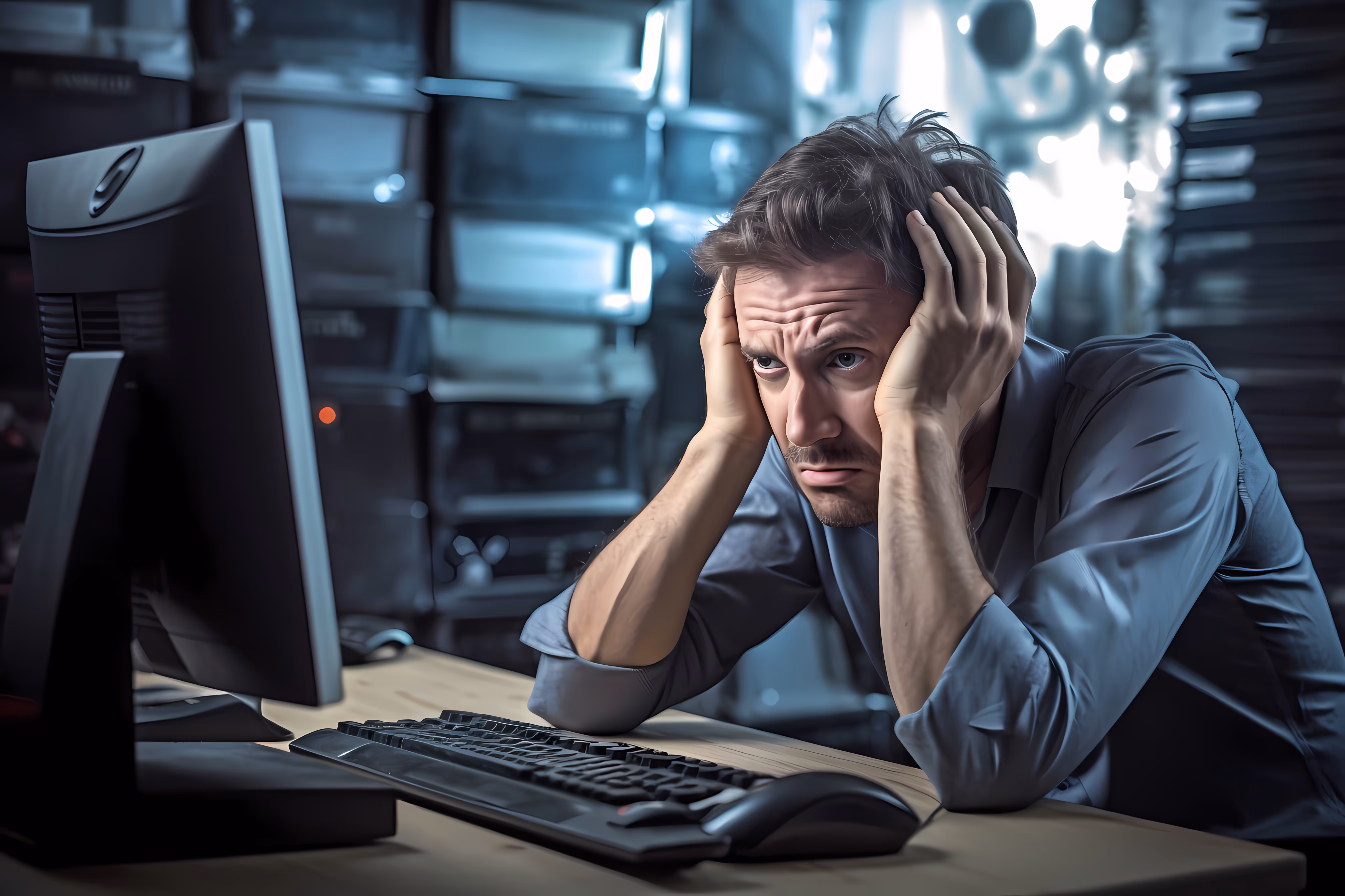 Technician repairing hard drive